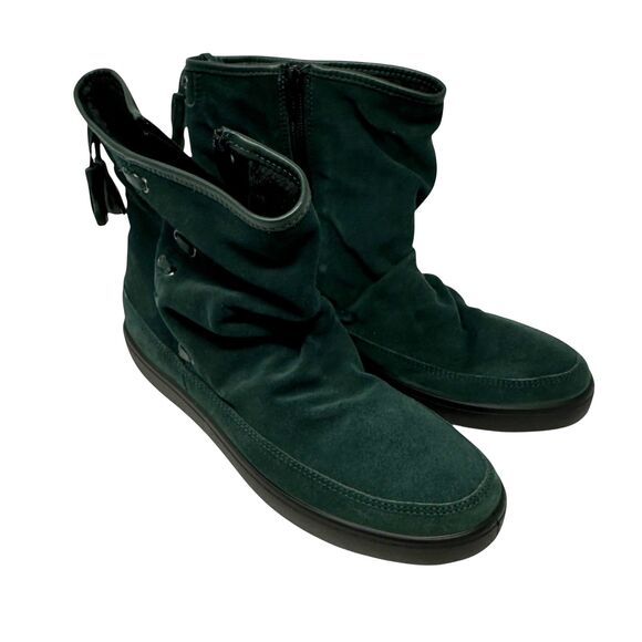Trotters Green Suede Faux Fur Pixie Slouch Side Zip Bootie Mocassins Size 10 - Picture 1 of 5